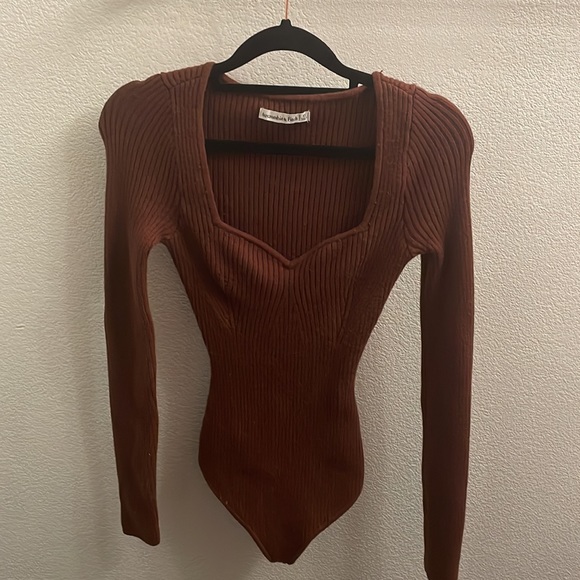 Abercrombie & Fitch Brown Corset Sweetheart Sweater Bodysuit - Picture 2 of 5